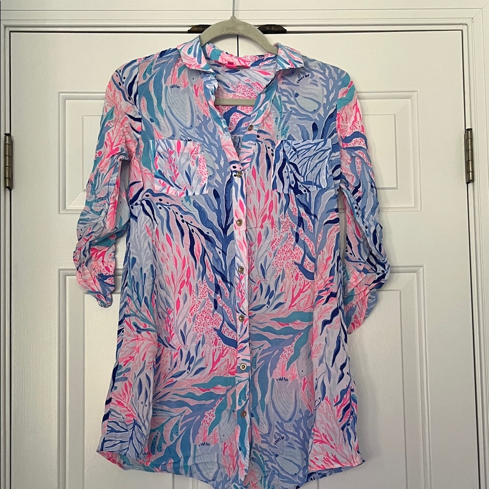Lilly Pulitzer Pink and Blue Button-Down Swimsuit Coverup